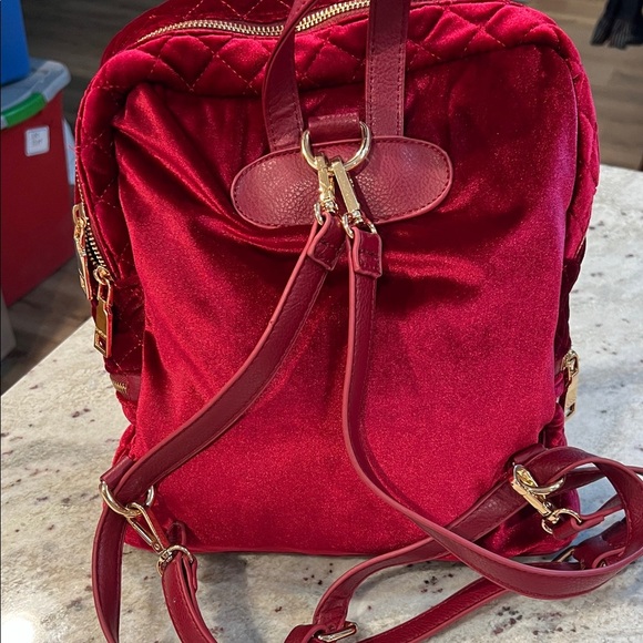 Bebe Red Quilted Velvet Backpack - Picture 13 of 13